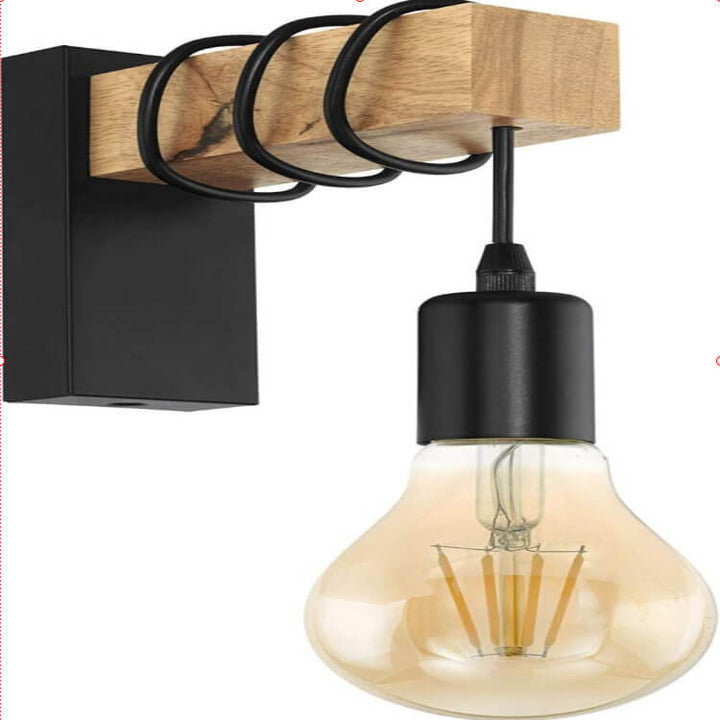 GloboLicht - Wandlampe mit Holzarm und moderner Kunststoff-Lampenschirm