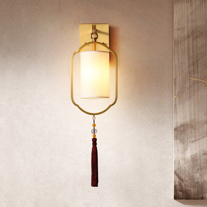 Chinesisches Flair - Elegante Wandlampe mit Stoffschirm für stimmungsvolles Ambiente