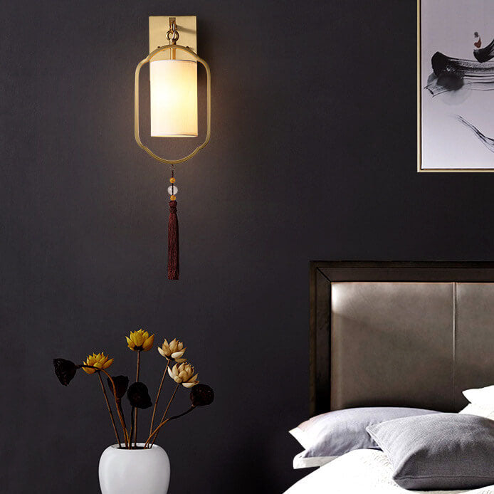 Chinesisches Flair - Elegante Wandlampe mit Stoffschirm für stimmungsvolles Ambiente