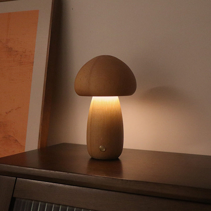 LumoNight | LED-Nachtlicht in Pilzform aus Holz mit Touch-Schalter