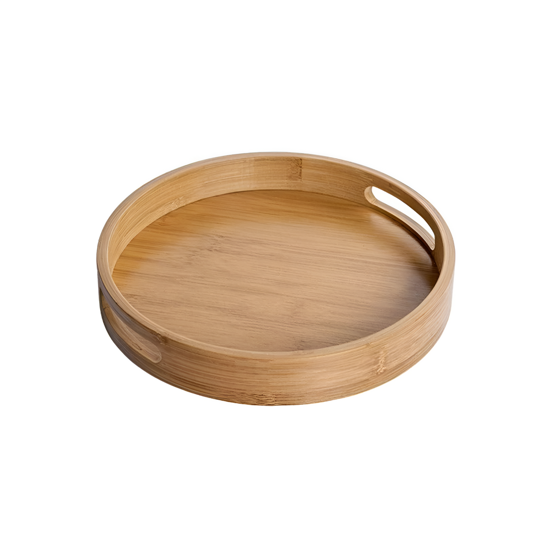 Rundes Serviertablett aus Bambusholz mit Stabile Griffen - Umweltfreundlich, 30 cm Durchmesser, Ideal für Speisen und Getränke-1