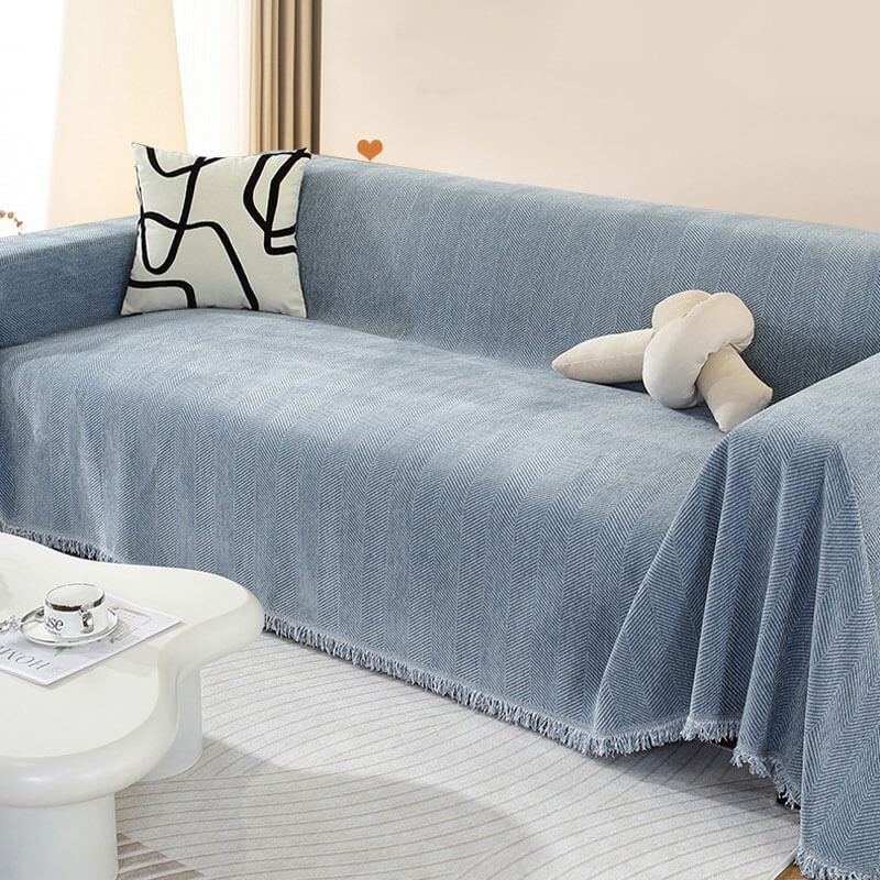 Chenille Decke mit Quasten im Fischgrätmuster - Gemütliche Wurfdecke in verschiedenen Größen für Sofa und Bett-3
