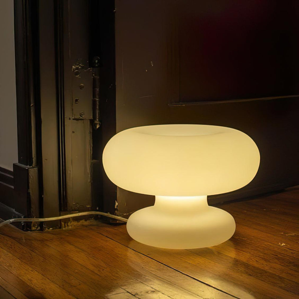 Moderne Donut Tischlampe aus Glas mit E14/G9-Fassung – Stilvolle LED Tischleuchte für kreative Räume, Ø 28 cm, Transparent mit Metallakzenten-2