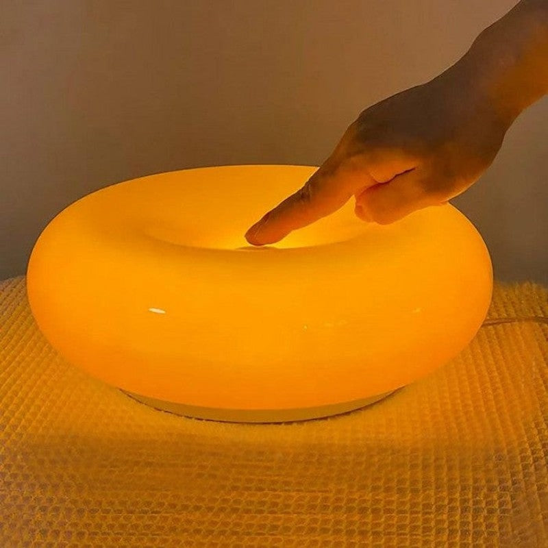 Moderne LED Wandleuchte im Donut-Design, Dimmbar, Glas und Metall, Ø30 cm, Vielseitig als Wandleuchte oder Tischlampe nutzbar-3