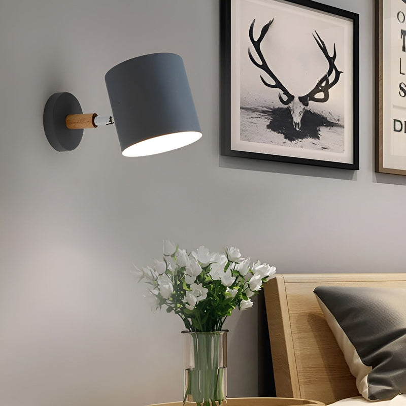 Pastellfarbene Wandleuchte aus Metall und Holz für Innenräume - Ø13 cm, Ideal als LED Wandlampe für Wohnzimmer und Schlafzimmer-5