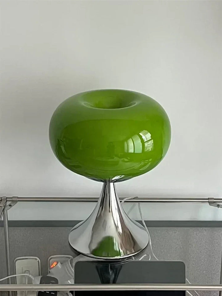 Vintage Tischlampe im Apfel-Design aus Glas mit E27-Fassung – Stilvolle Nachttischlampe für Akzentbeleuchtung in Weiß-Grün-5