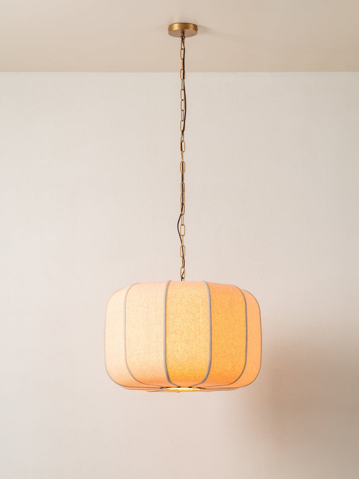 Hängeleuchte im Art-déco-Stil aus Gealtertem Messing mit Leinenschirm - Pendelleuchte für Esszimmer und Wohnräume 4