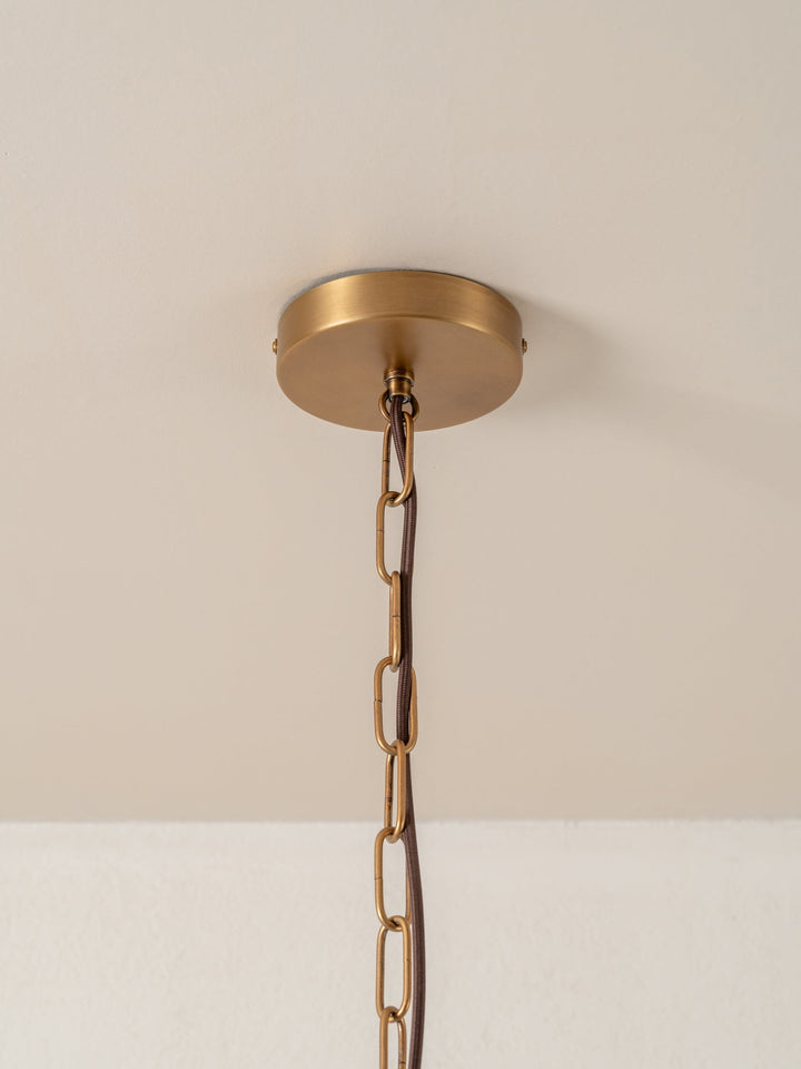 Hängeleuchte im Art-déco-Stil aus Gealtertem Messing mit Leinenschirm - Pendelleuchte für Esszimmer und Wohnräume 5