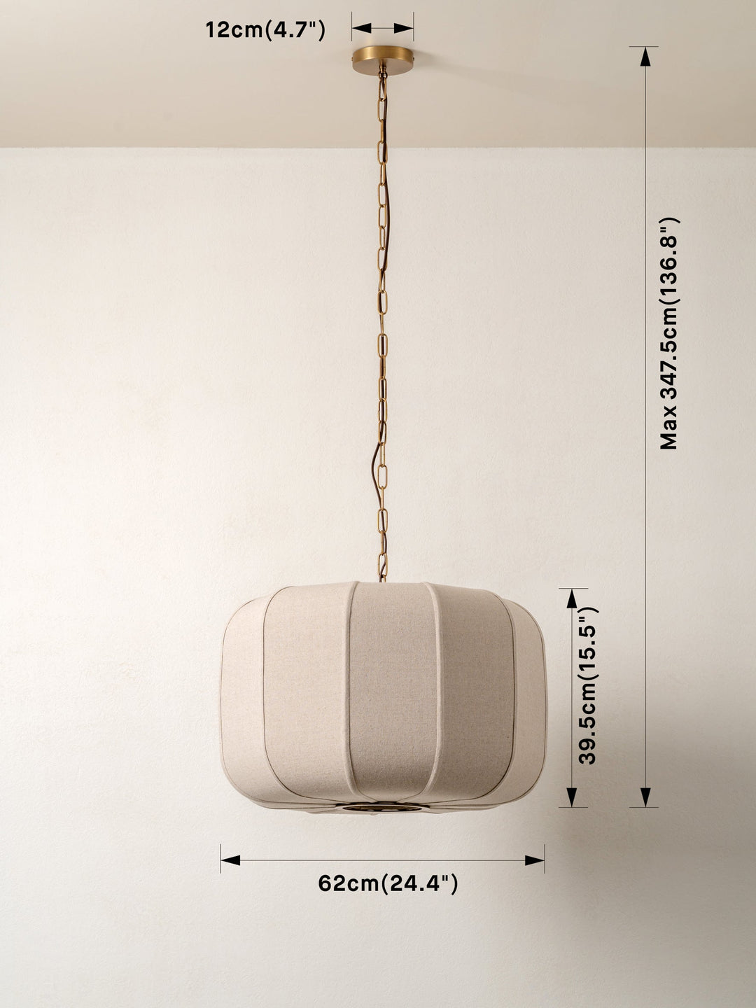 Hängeleuchte im Art-déco-Stil aus Gealtertem Messing mit Leinenschirm - Pendelleuchte für Esszimmer und Wohnräume 6