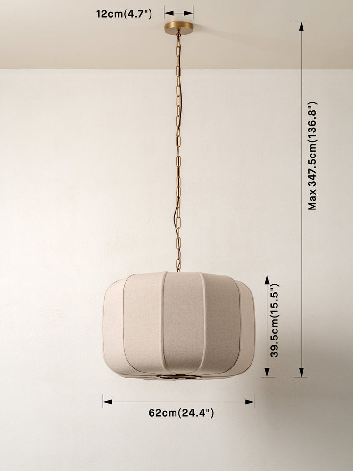 Hängeleuchte im Art-déco-Stil aus Gealtertem Messing mit Leinenschirm - Pendelleuchte für Esszimmer und Wohnräume 6