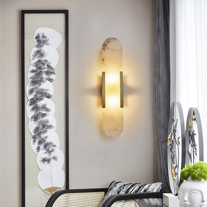 Moderne Wandleuchte Innen aus Alabaster und Metall - Elegante Wandlampe Schwarz für Wohnräume und Büros-3