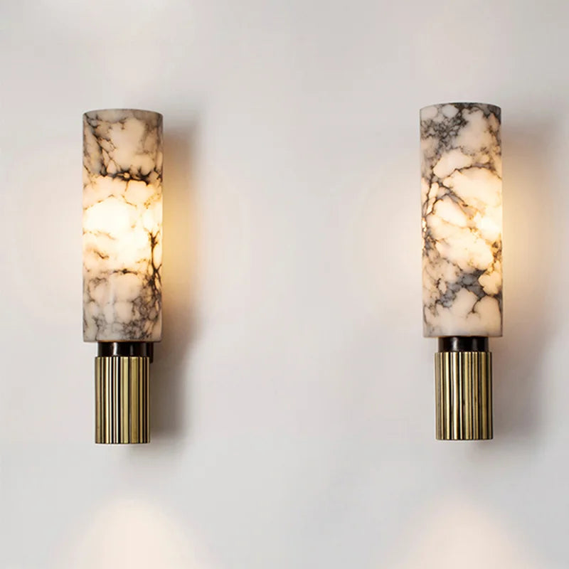 Elegante Wandleuchte aus Marmor mit diffuser Beleuchtung - Luxuriöse Wandlampe für modernes Interieur, 34 cm hoch-3