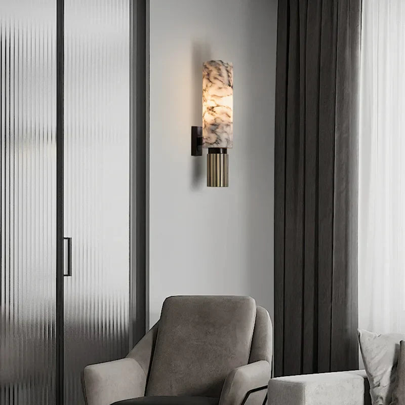 Elegante Wandleuchte aus Marmor mit diffuser Beleuchtung - Luxuriöse Wandlampe für modernes Interieur, 34 cm hoch-6