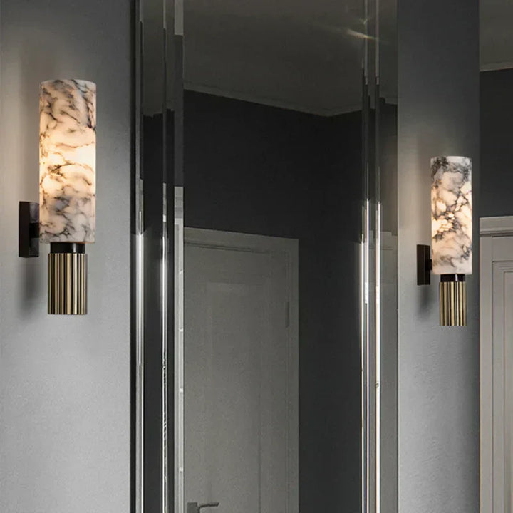 Elegante Wandleuchte aus Marmor mit diffuser Beleuchtung - Luxuriöse Wandlampe für modernes Interieur, 34 cm hoch-4
