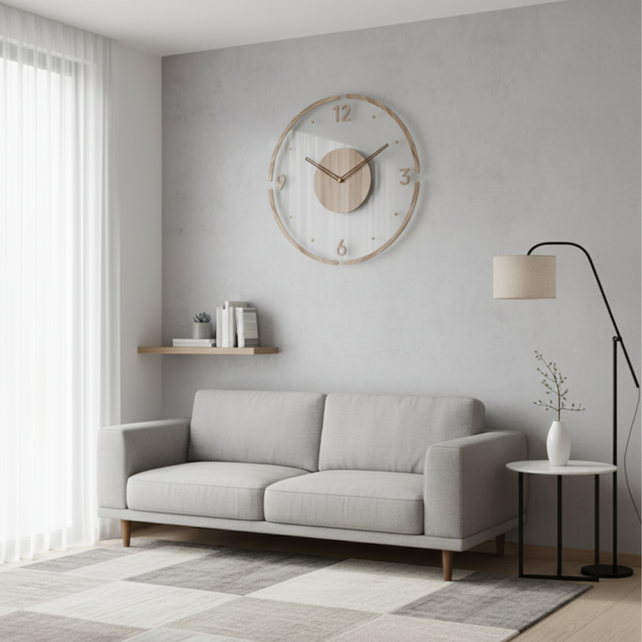 Moderne Wanduhr aus Holz und Acryl - Minimalistischer Hingucker mit Lautlosem Uhrwerk, 30 cm Durchmesser, Schwarz 1