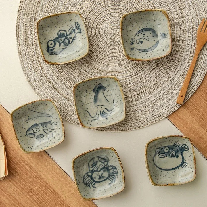 Retro Keramikplatte im Japanischen Fisch- und Garnelen-Design – Hochwertige Keramik für Snacks und Sojasauce-4