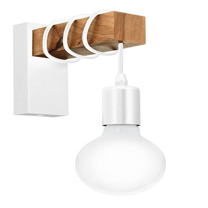 GloboLicht - Wandlampe mit Holzarm und moderner Kunststoff-Lampenschirm