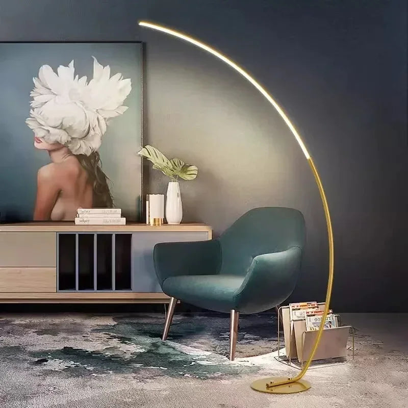 Moderne LED-Stehlampe Bogenlampe im Minimalistischen Design für Wohnzimmer – Schwarz und Gold, 150 cm, Energieeffizient-2