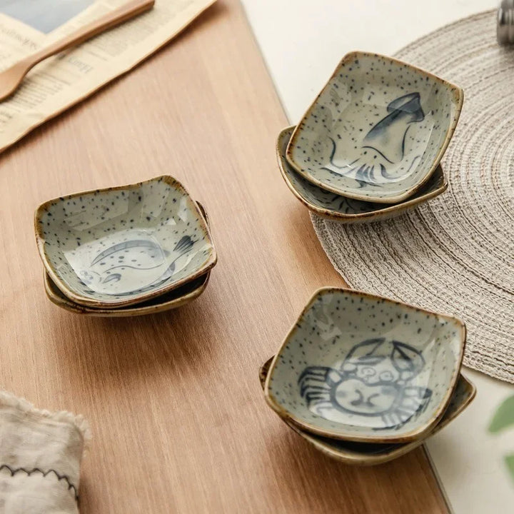 Retro Keramikplatte im Japanischen Fisch- und Garnelen-Design – Hochwertige Keramik für Snacks und Sojasauce-5
