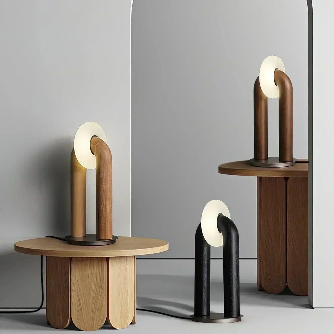 Moderne LED Tischlampe mit Bogenform - Elegante Tischleuchte für Wohnzimmer und Büro, Holz und Metall-6