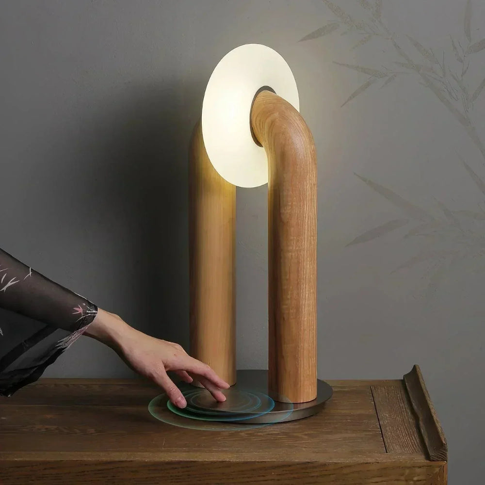 Moderne LED Tischlampe mit Bogenform - Elegante Tischleuchte für Wohnzimmer und Büro, Holz und Metall-2