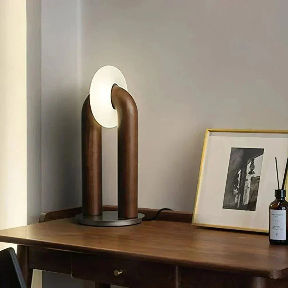 Moderne LED Tischlampe mit Bogenform - Elegante Tischleuchte für Wohnzimmer und Büro, Holz und Metall-3