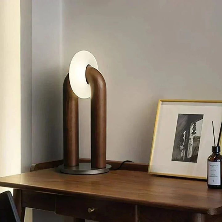 Moderne LED Tischlampe mit Bogenform - Elegante Tischleuchte für Wohnzimmer und Büro, Holz und Metall-3