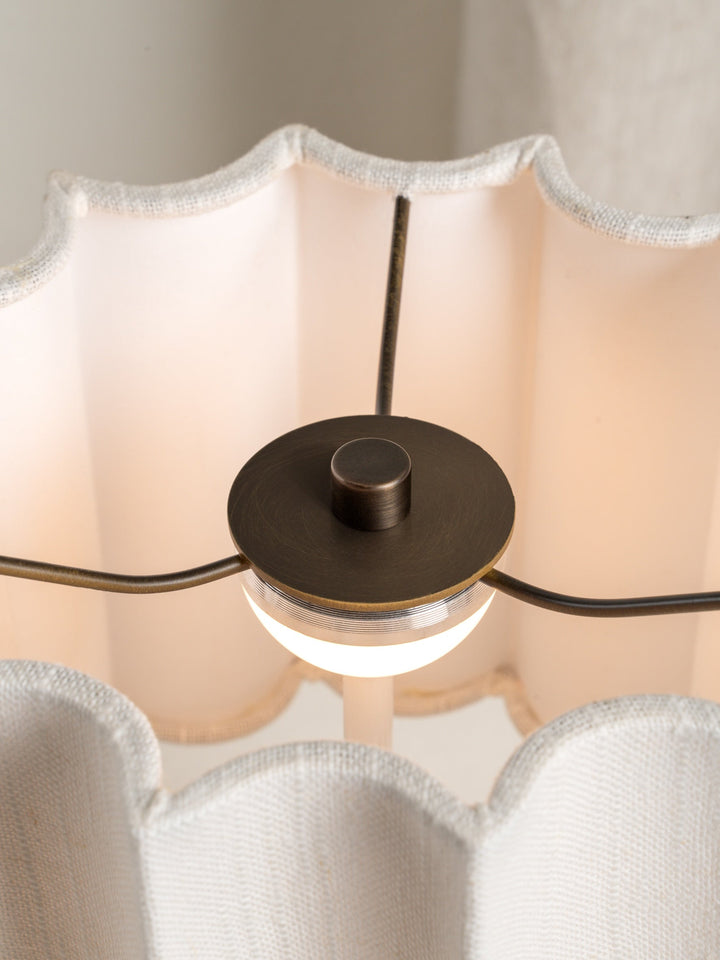 Wiederaufladbare Tischlampe aus Viola Calacatta Marmor mit Leinenlampenschirm - Kabellose Tischleuchte, Dimmbare Akku Tischlampe 4