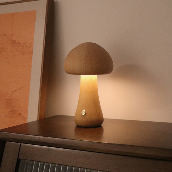 LumoNight | LED-Nachtlicht in Pilzform aus Holz mit Touch-Schalter