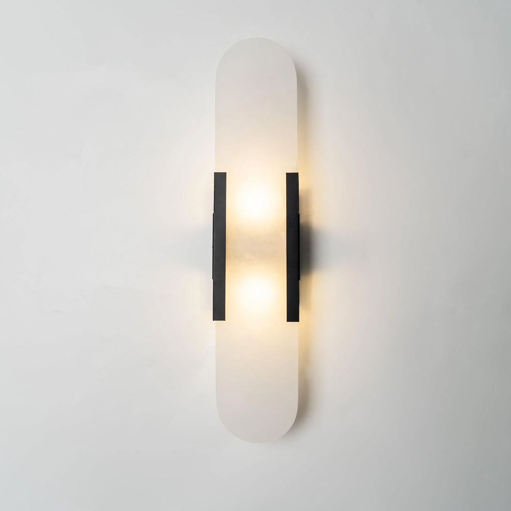 Variant image for Geometrische Wandleuchte Innen aus Handgefertigtem Alabaster mit Messingdetails – LED Wandleuchte in Schwarz, 10 cm x 35 cm-7