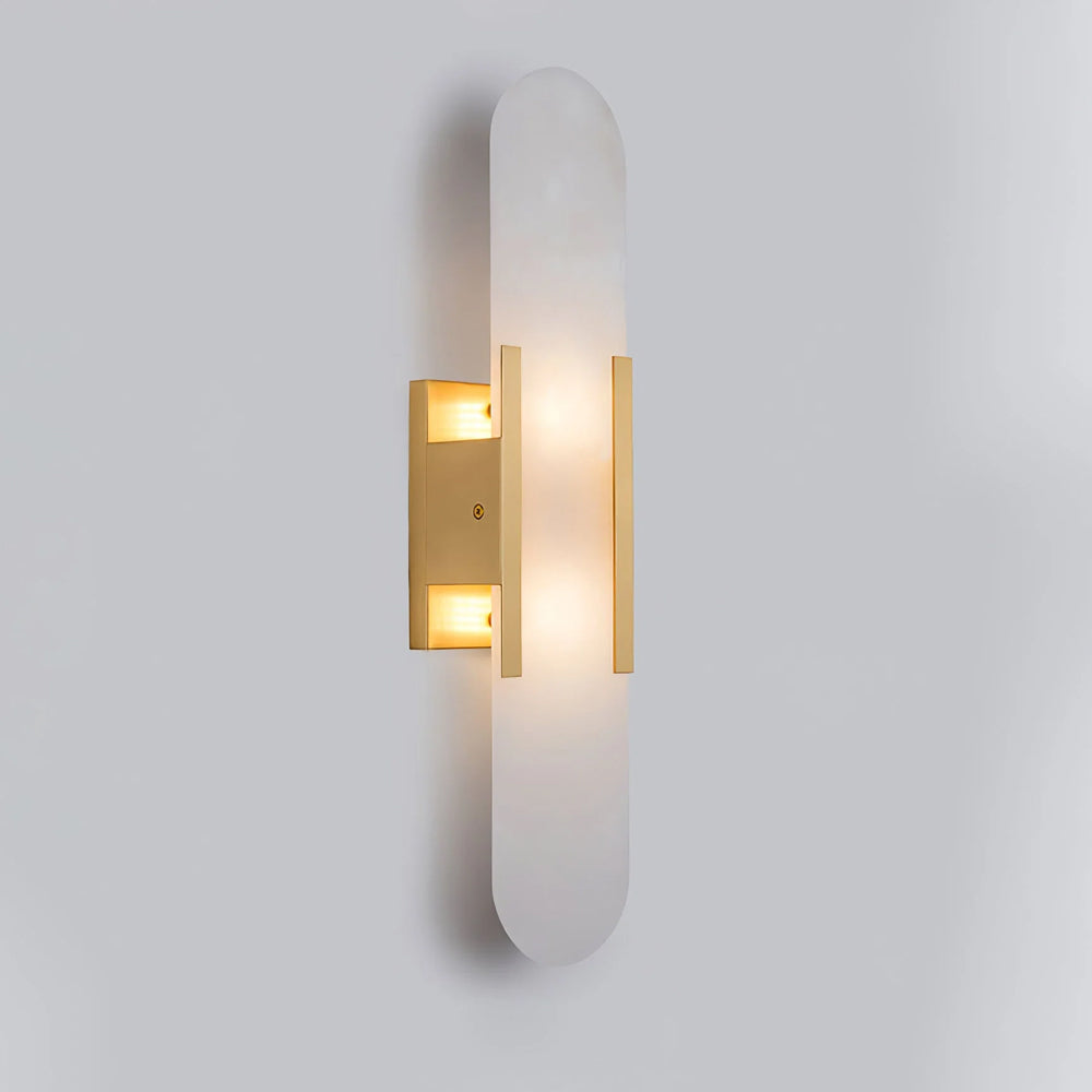 Variant image for Geometrische Wandleuchte Innen aus Handgefertigtem Alabaster mit Messingdetails – LED Wandleuchte in Schwarz, 10 cm x 35 cm-11