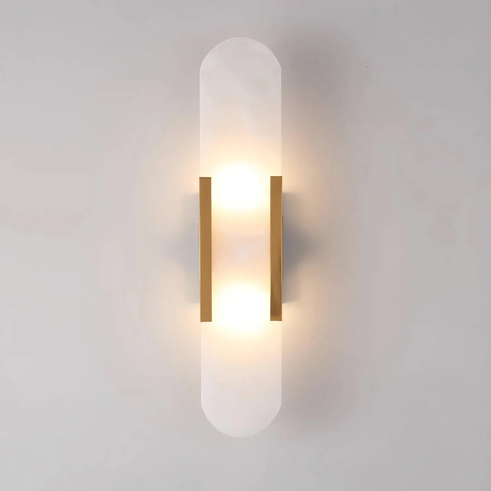 Variant image for Geometrische Wandleuchte Innen aus Handgefertigtem Alabaster mit Messingdetails – LED Wandleuchte in Schwarz, 10 cm x 35 cm-9
