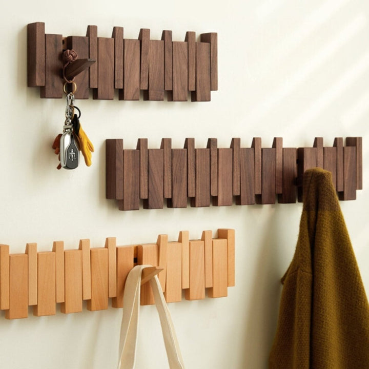 Handgefertigter Garderobenhaken aus Holz für Flur und Schlafzimmer - Stilvolles Design mit 4-10 Haken, Platzsparend und Elegant-6