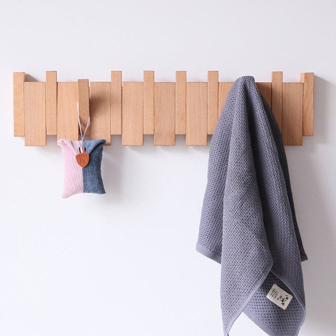 Handgefertigter Garderobenhaken aus Holz für Flur und Schlafzimmer - Stilvolles Design mit 4-10 Haken, Platzsparend und Elegant-4