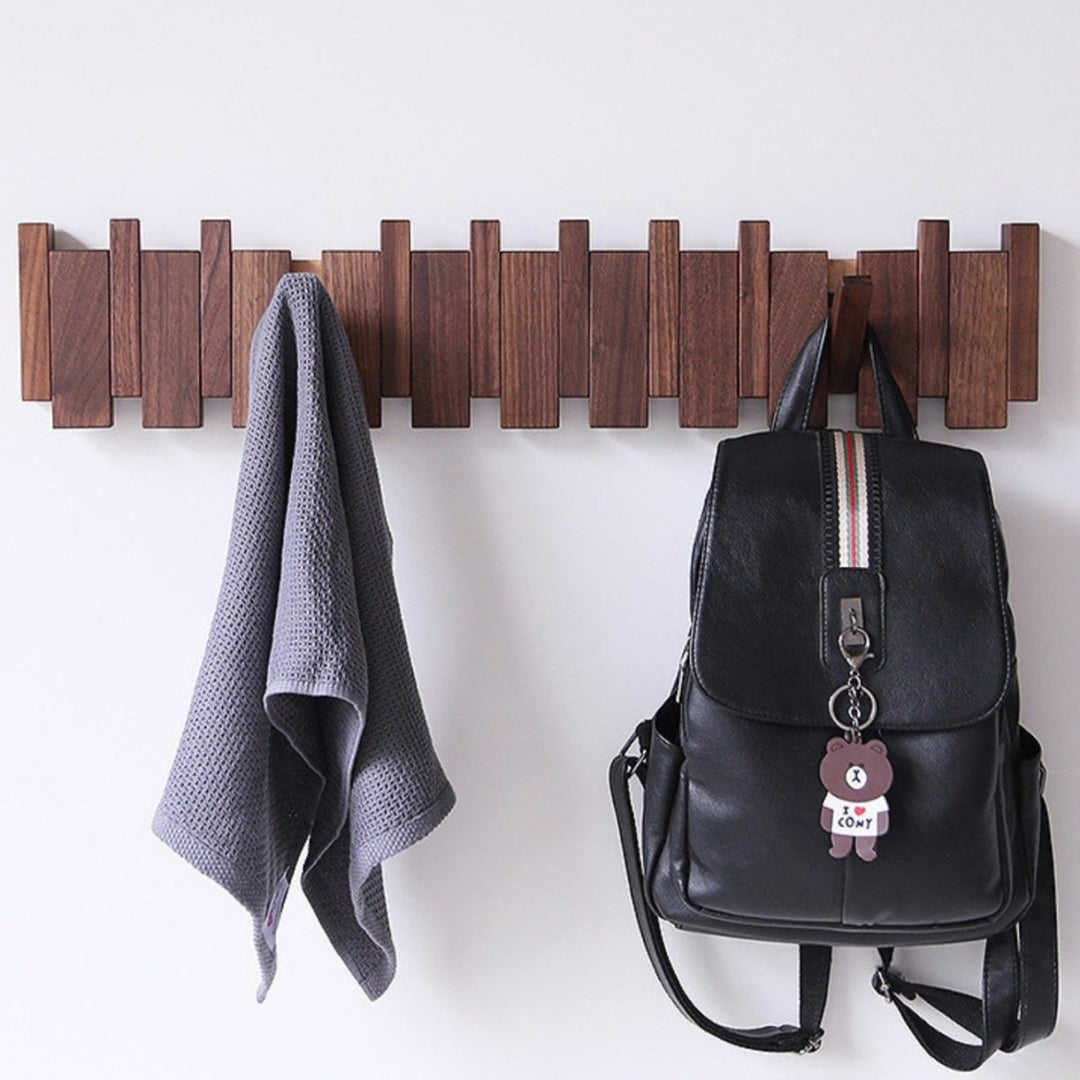Handgefertigter Garderobenhaken aus Holz für Flur und Schlafzimmer - Stilvolles Design mit 4-10 Haken, Platzsparend und Elegant-2