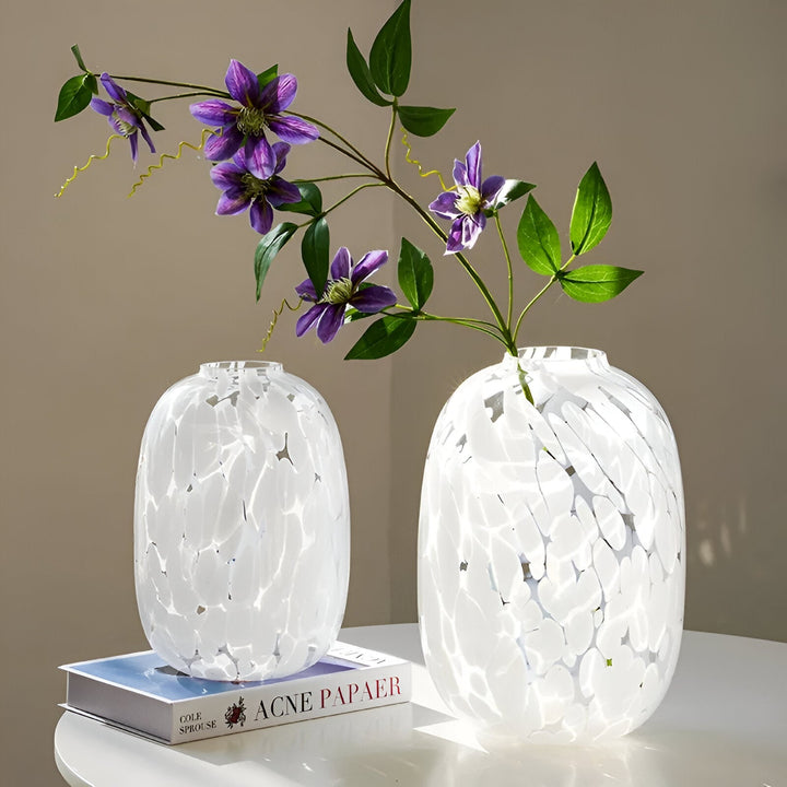 Große Glasvase mit Marmor Effekt in Weiß und Grau - Elegante Blumenvase aus hochwertigem Glas für stilvolle Dekoration-2