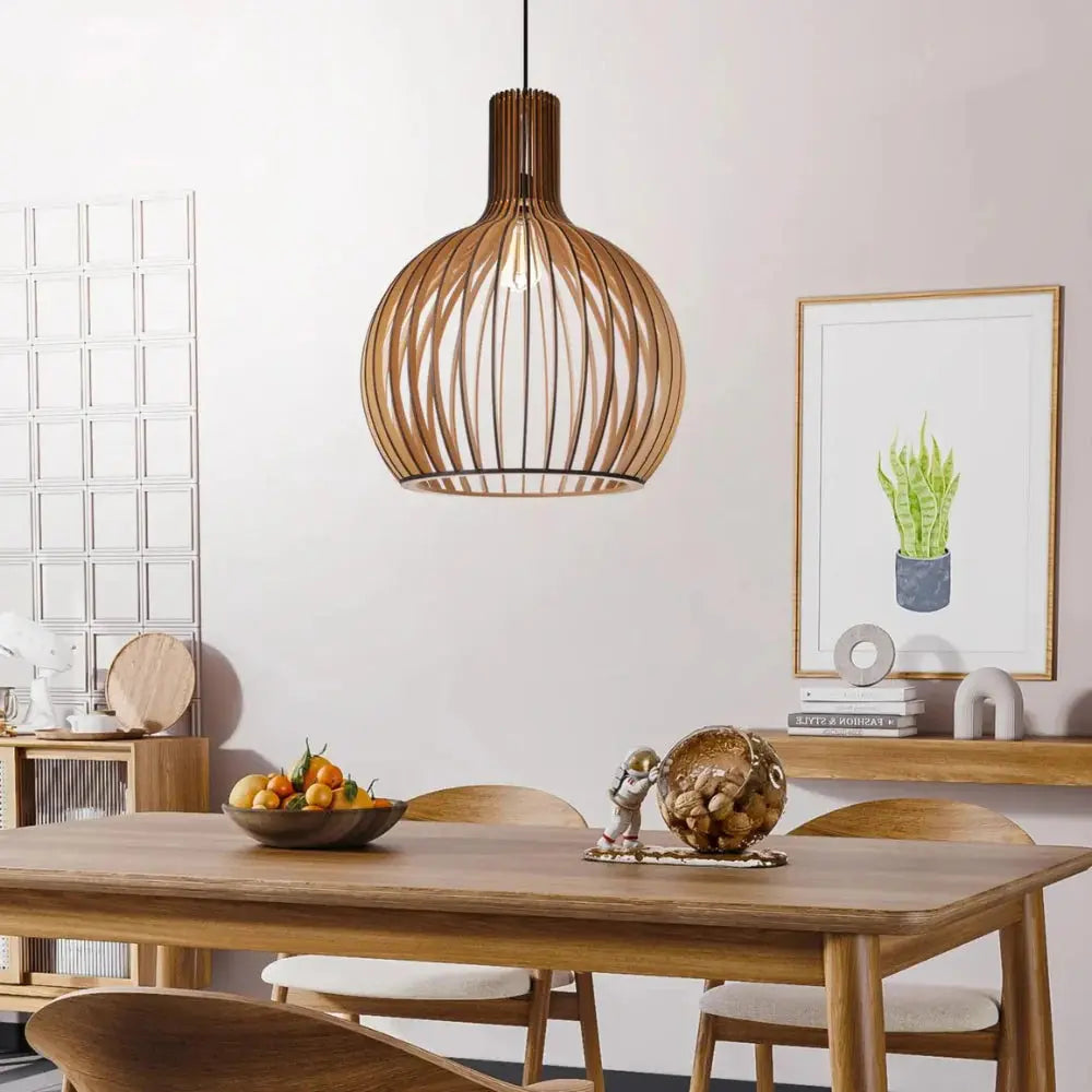 Dänische Hängelampe aus Holz mit Einstellbarem Kabel - Skandinavische Pendelleuchte für Esstisch und Wohnzimmer-5