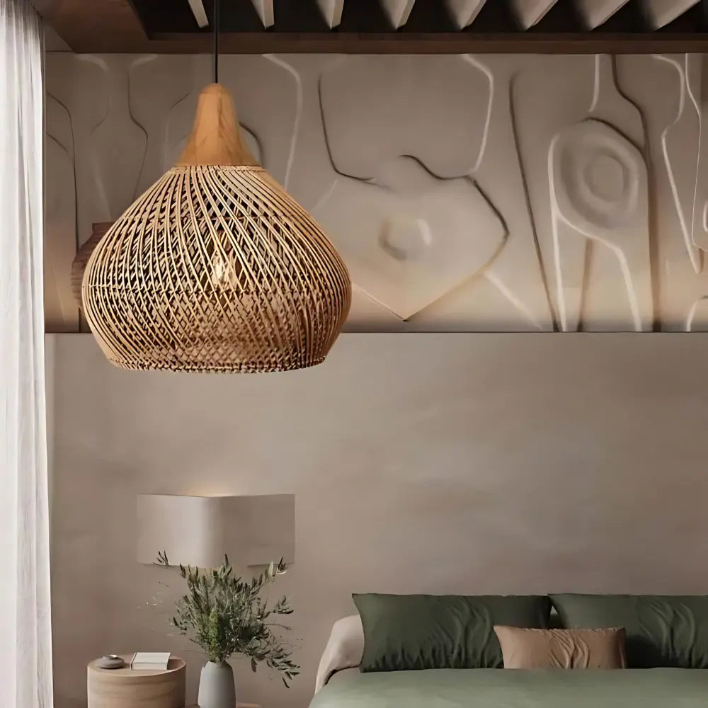 Handgefertigte Hängelampe im Boho-Stil aus Schilf – Pendelleuchte für Esszimmer und Wohnzimmer, warme Beleuchtung, einzigartiges Design-4