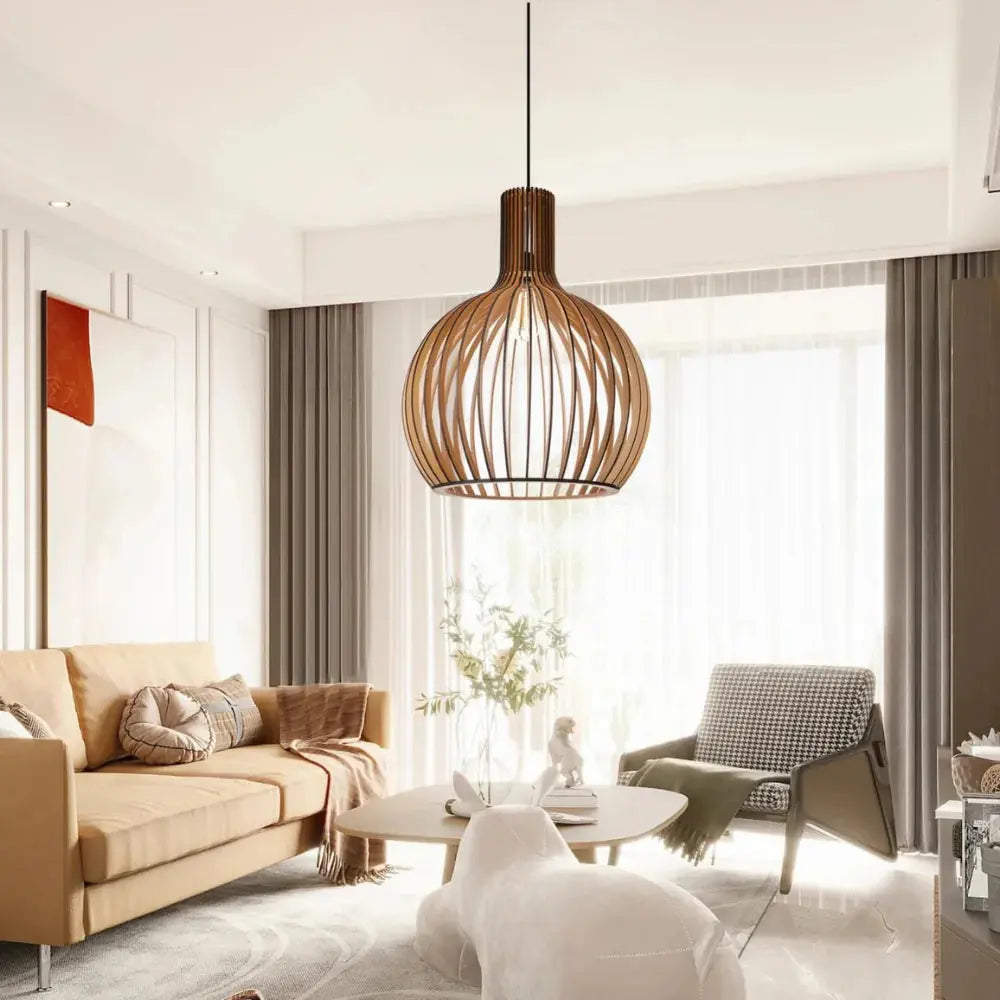 Dänische Hängelampe aus Holz mit Einstellbarem Kabel - Skandinavische Pendelleuchte für Esstisch und Wohnzimmer-4