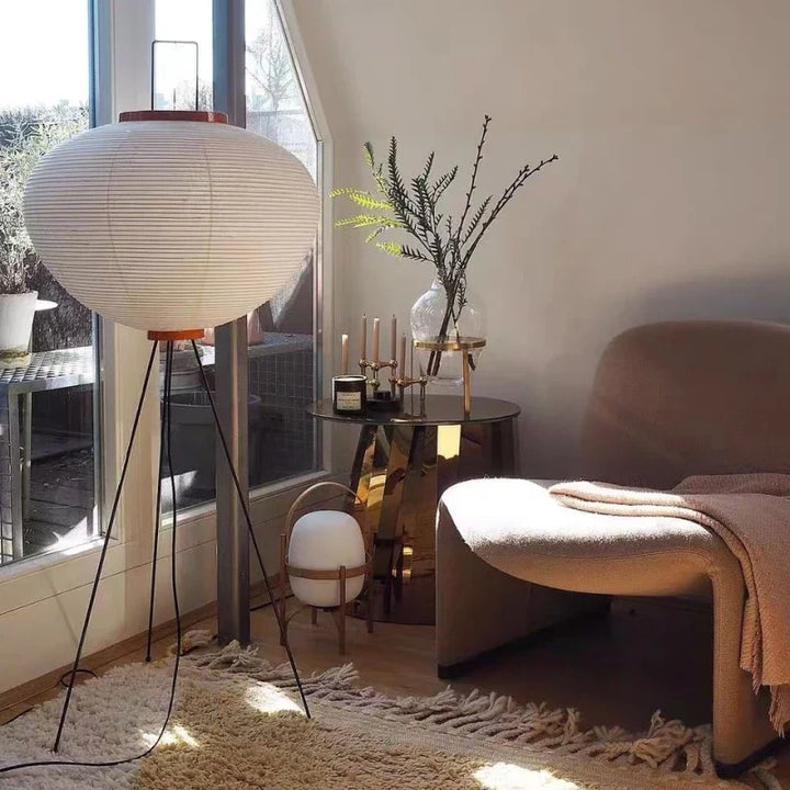 Minimalistische Stehlampe aus Reispapier im Wabi-Sabi-Stil - 150 cm hoch, warmes Licht für Schlafzimmer und Wohnzimmer-4
