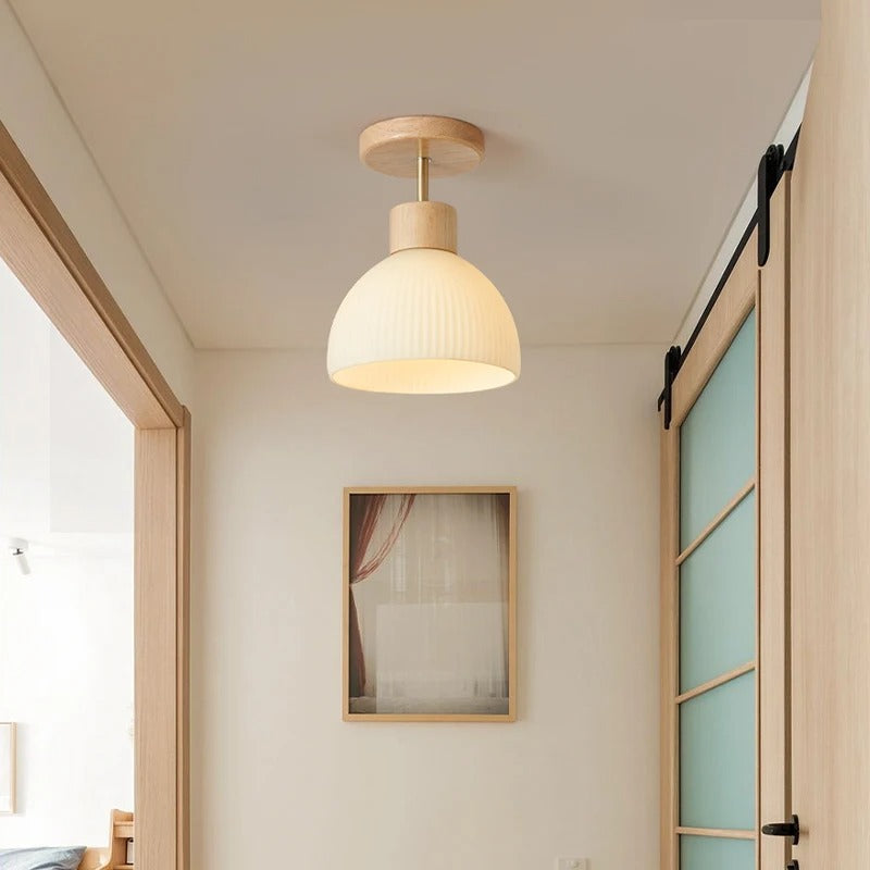 Skandinavische LED Deckenleuchte aus Holz und Gras - Minimalistische Deckenlampe für Wohnzimmer und Innenräume-2