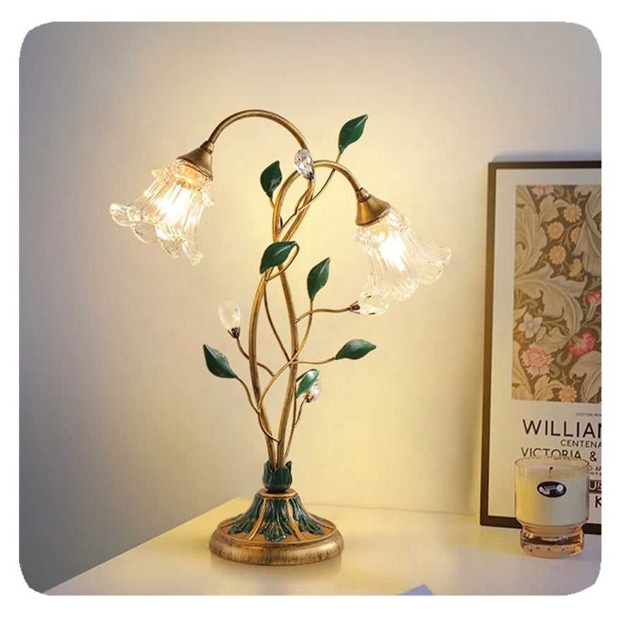 Elegante Vintage Tischlampe aus Glas und Eisen mit E14-Fassung – Florale LED Tischleuchte für Nachttisch und Beistelltisch, 45 cm breit-1