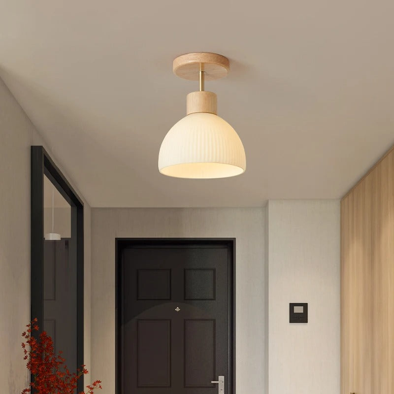 Skandinavische LED Deckenleuchte aus Holz und Gras - Minimalistische Deckenlampe für Wohnzimmer und Innenräume-3