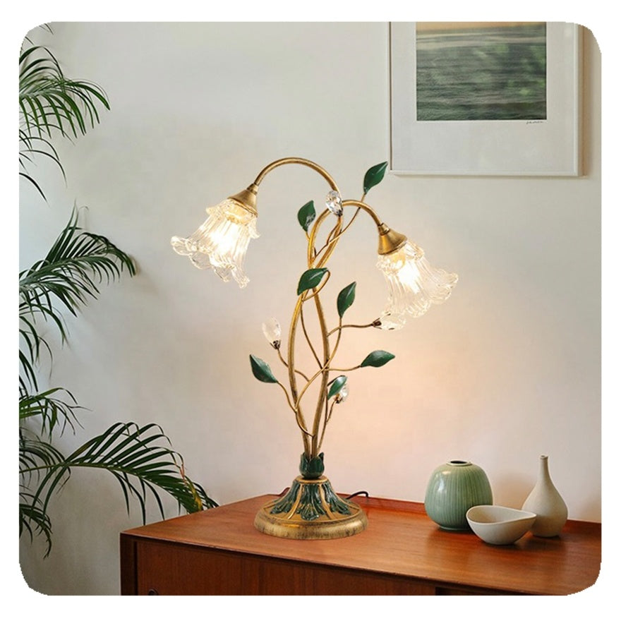 Elegante Vintage Tischlampe aus Glas und Eisen mit E14-Fassung – Florale LED Tischleuchte für Nachttisch und Beistelltisch, 45 cm breit-2