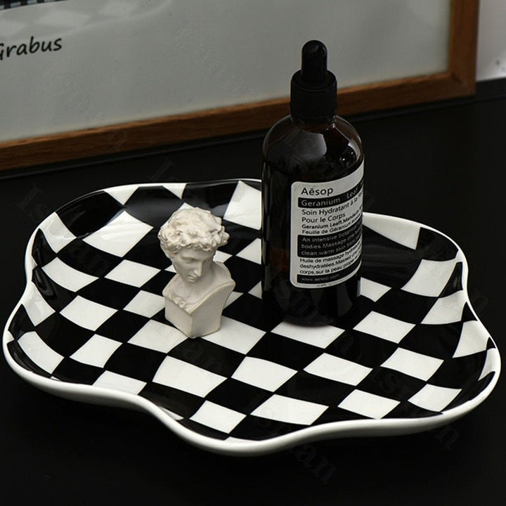 Variant image for Moderne Keramik Lagerschale im Chequerboard Design - Schwarz-Weiß, Ideal für Schmuck und Snacks-1