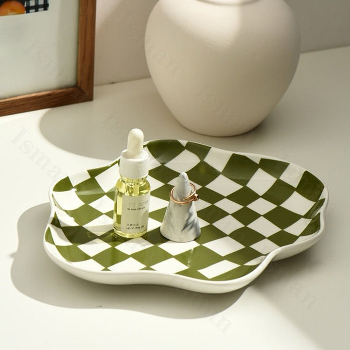 Moderne Keramik Lagerschale im Chequerboard Design - Schwarz-Weiß, Ideal für Schmuck und Snacks-2