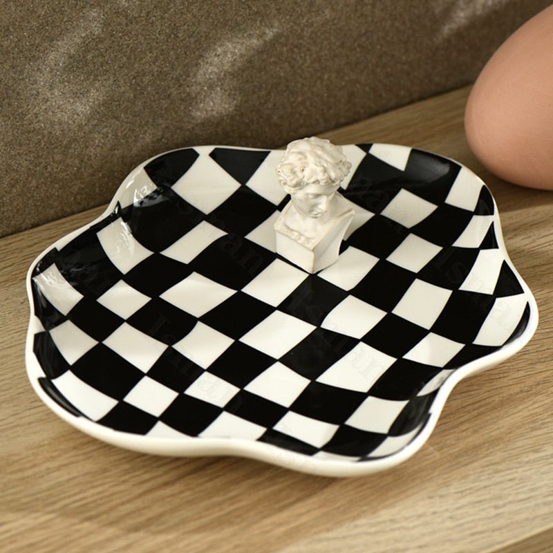 Moderne Keramik Lagerschale im Chequerboard Design - Schwarz-Weiß, Ideal für Schmuck und Snacks-4