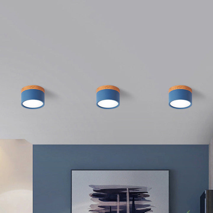 Variant image for Kleine Deckenlampe Schwarz im Macaron-Stil mit Bunter Akzenten für Küche und Bar - Kompakte Metall- und Holzleuchte-3