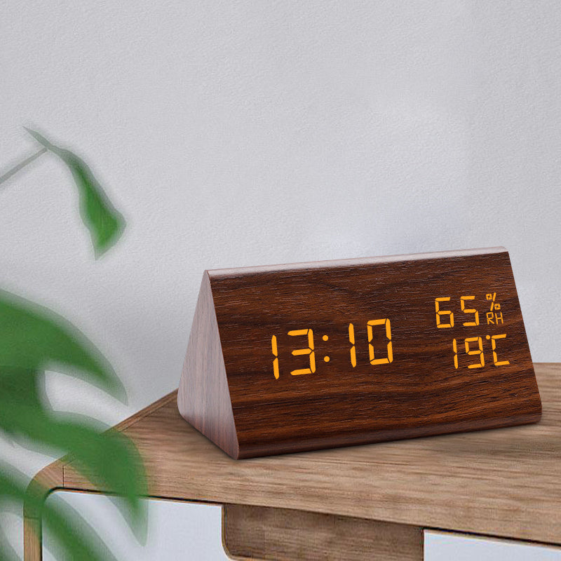 Moderner Funkwecker Digital aus Holz mit LED-Anzeige, Minimalistisches Design, Temperaturanzeige und Geräuschaktivierung-2