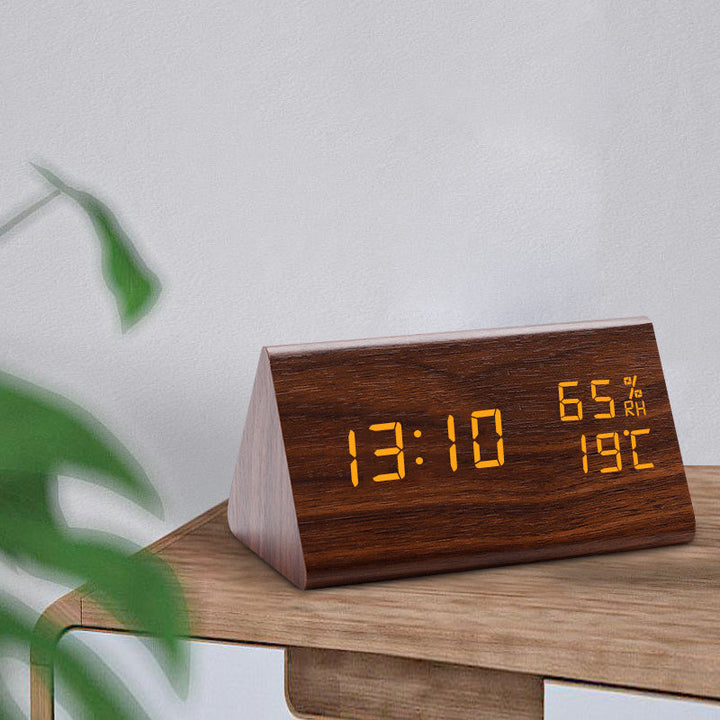Moderner Funkwecker Digital aus Holz mit LED-Anzeige, Minimalistisches Design, Temperaturanzeige und Geräuschaktivierung-2